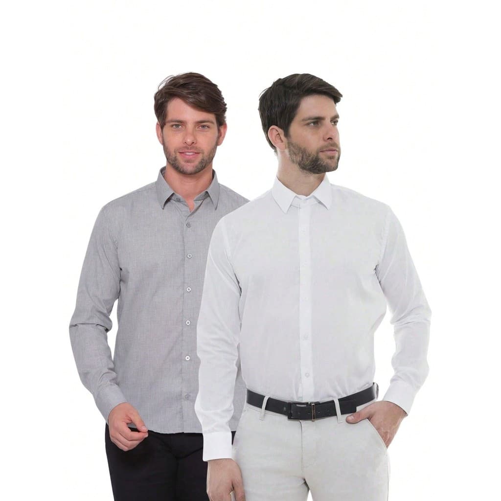 KIT Masculino 2 Peças - Camisa Social Masculina Premium Tipo Linho Smoke e Camisa Social Slim Manga Longa Branco