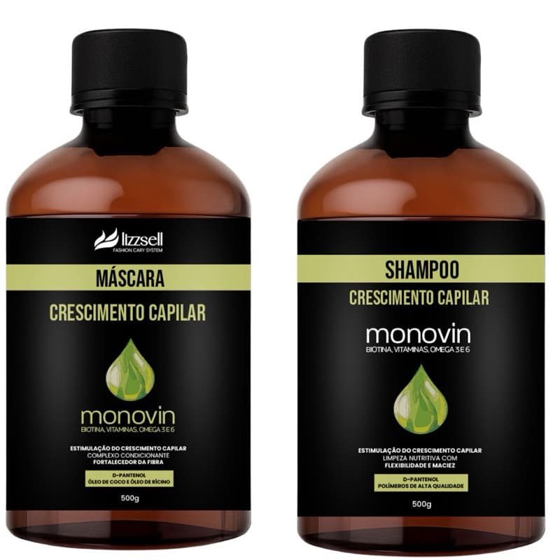 KIT MONOVIN SHAMPOO E MÁSCARA CRESCIMENTO CAPILAR – FORÇA, NUTRIÇÃO E CRESCIMENTO ACELERADO COM TRATAMENTO COMPLETO.