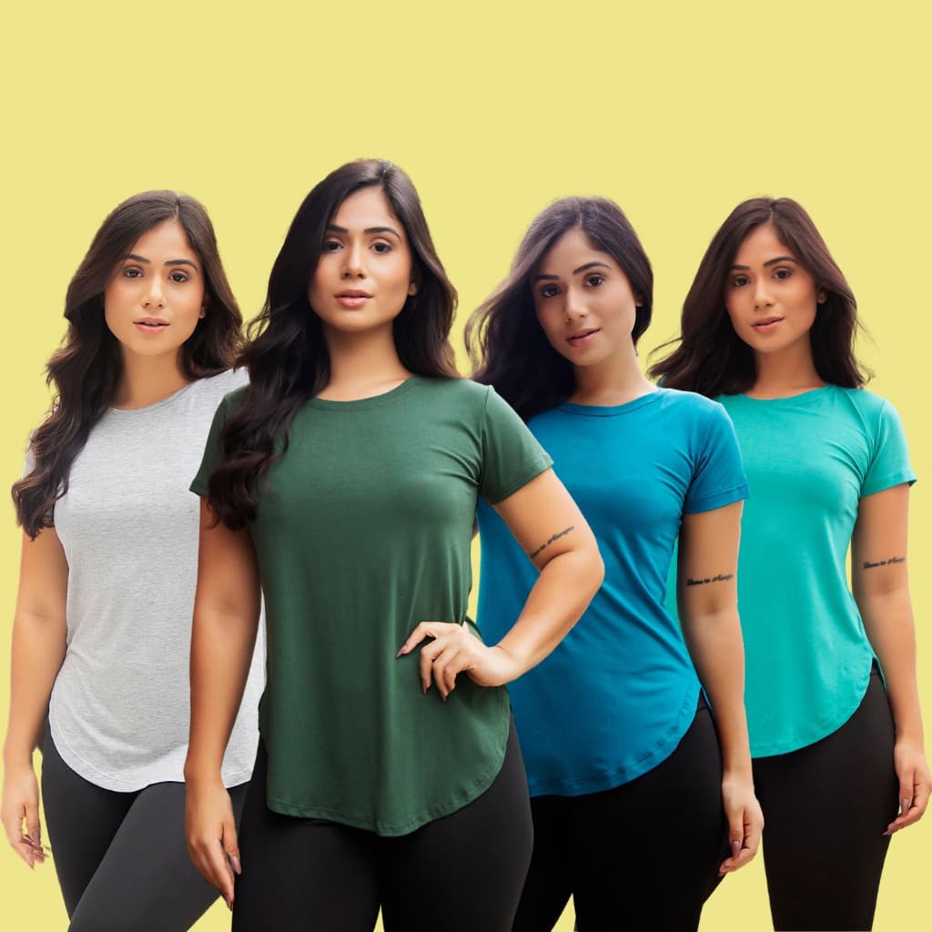 Kit 4 Blusas Fitness Feminina Tapa Bumbum Academia Sobre legging Super Leve Dia a Dia Passeio
