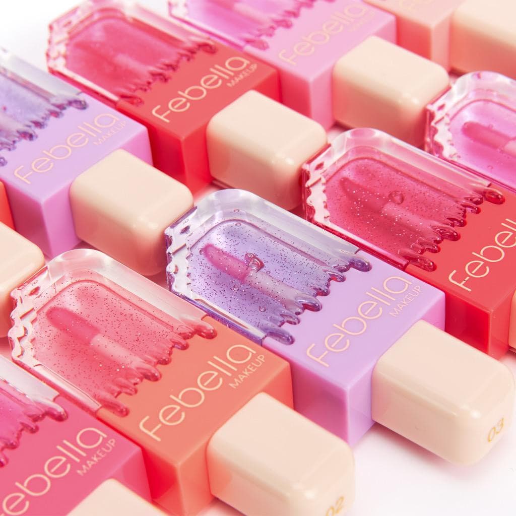 Brilho Labial Sorvetinho Lip Gloss com Glitter Febella – Lábios Hidratados e Radiantes