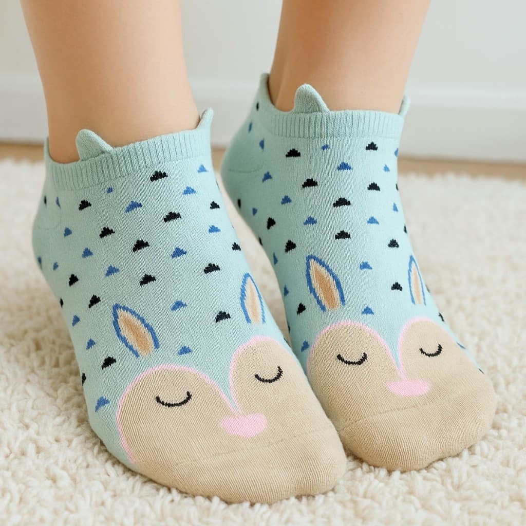 12 Pares de Meias Femininas Cano Curto Com Estampas de Bichinhos Coloridas 35-40