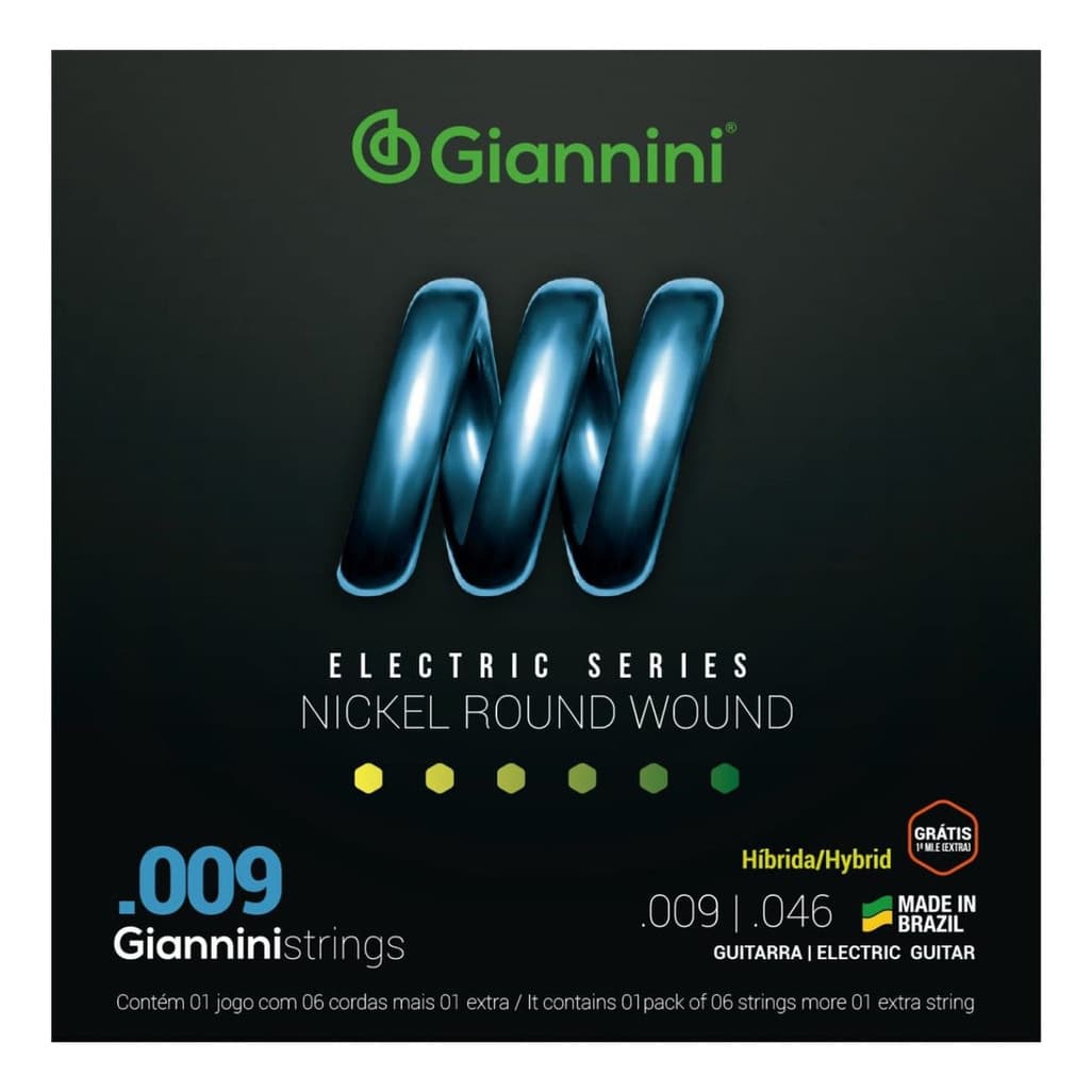 Encordoamento para Guitarra Giannini Nickel Round Wound Híbrida GEEGSTH9 (.009  .046)