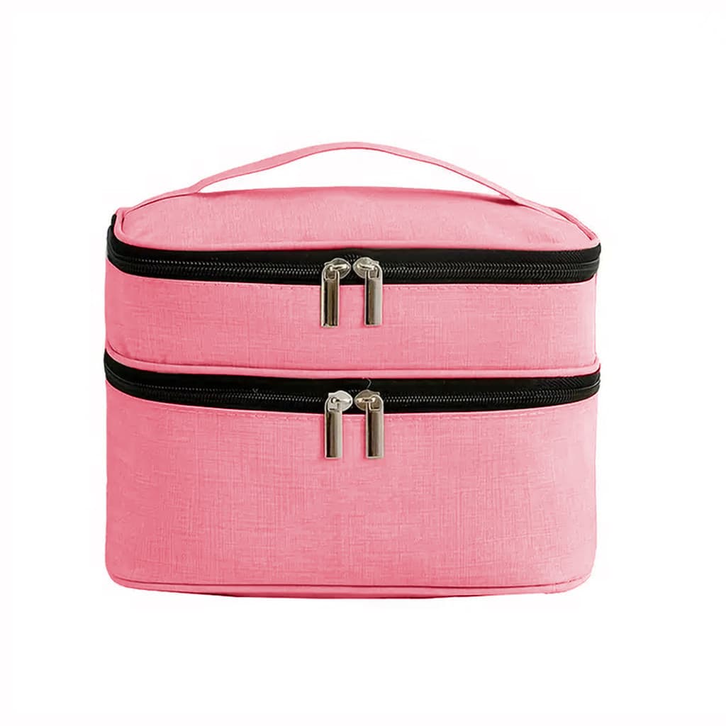 Necessaire Viagem Bolsa Dupla Organizador Maquiagem Lisa Cor:Rosa