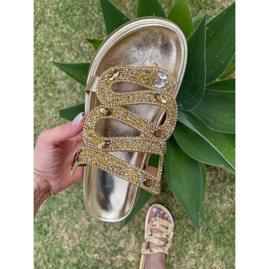 Sandália Papete Feminina Fashion Flatform Com Pedrarias Strass Conforto e Estilo