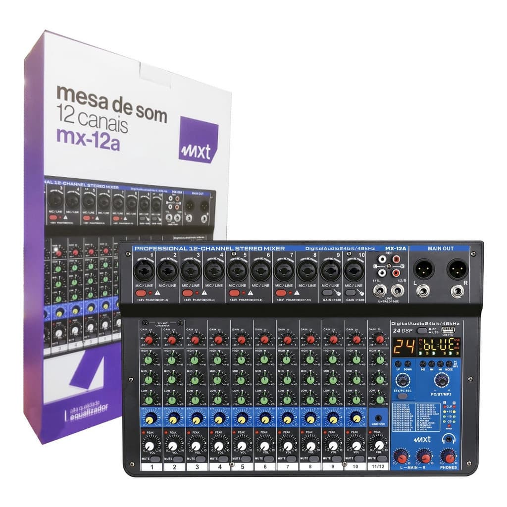 MESA DE SOM MXT 12 CANAIS COMBO C/ INTERFACE E EFEITOS MX-12A