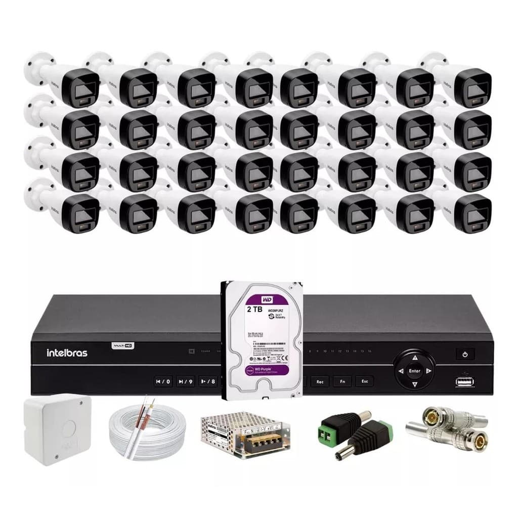 Kit Intelbras 32 Vhd 1120b Full Color,dvr 32ch Mhdx 1232 2tb