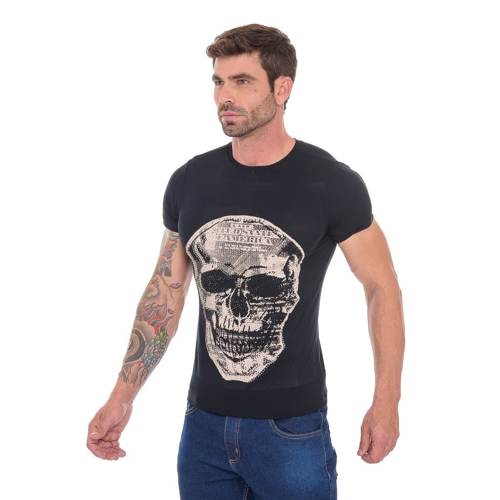 Camiseta Masculina Caveira Preta