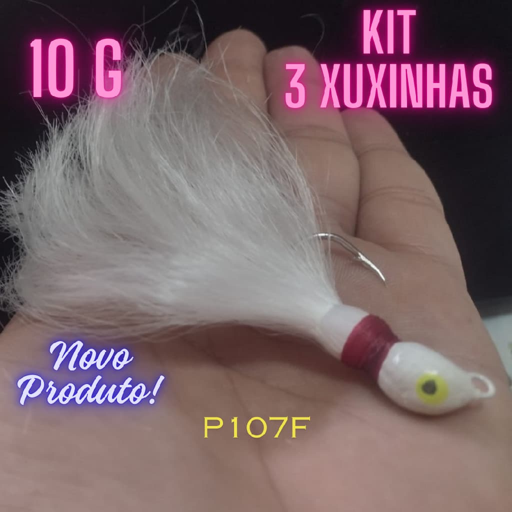 KIT 3 unid. Isca Artificial Xuxinha Jig pena para Pesca 10 gr cerdas finas p/ tucunaré robalo dourado P107F