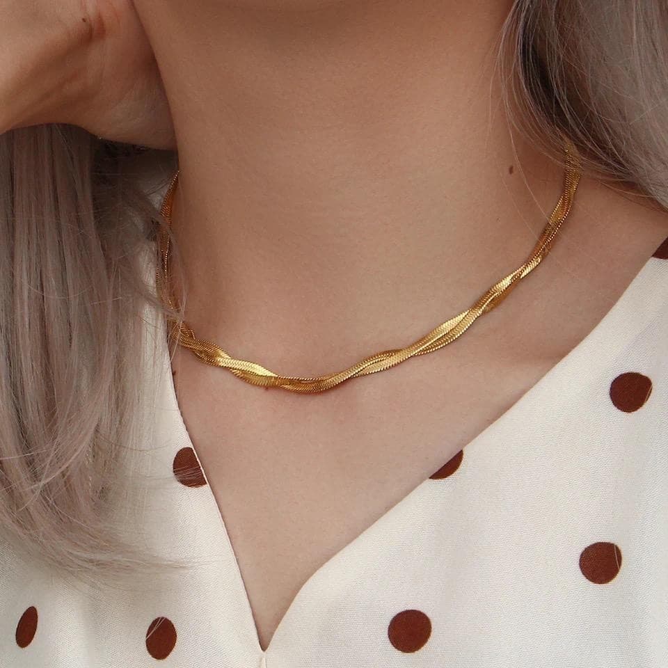Colar Laminada Feminina 2 Fios Aço Inoxidável Cor Dourada ajustável Promoção Corrente  Feminina 18 k