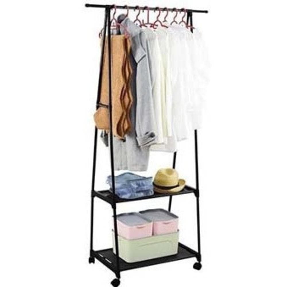 ARMARIO PORTATIL ARARA DE ROUPAS COM 2 PRATELEIRAS E RODINHAS SAPATEIRA ORGANIZADOR PRETO