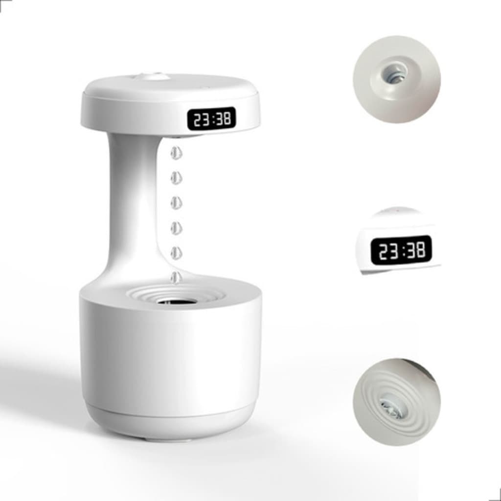 Umidificador Difusor Ar Água Anti-gravidade 800ml Relógio Cor Difusor Gota Anti Gravidade Designer Integrado Quarto