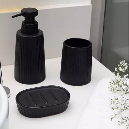 Kit Porta Sabonete Liquido Porta Escova Saboneteira em Ceramica - Kit Acessorios Banheiro