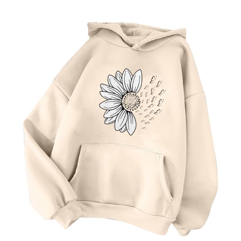 Daisy Blusa Moletom Canguru Feminino estampado de margarida para homens e mulheres são acolchoadas e engrossadas, blusas casuais soltas, neutras