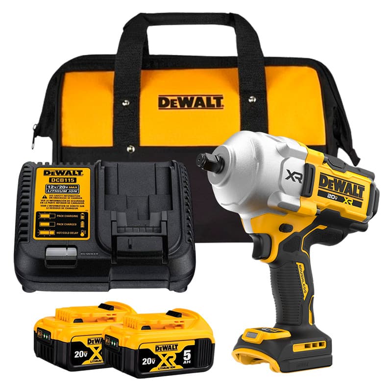 Kit Chave de Impacto 1/2" a Bateria  DCF961B-B3 + 2 Baterias 20V MAX XR 5Ah + Carregador + Bolsa DCB205C2K-BR Dewalt
