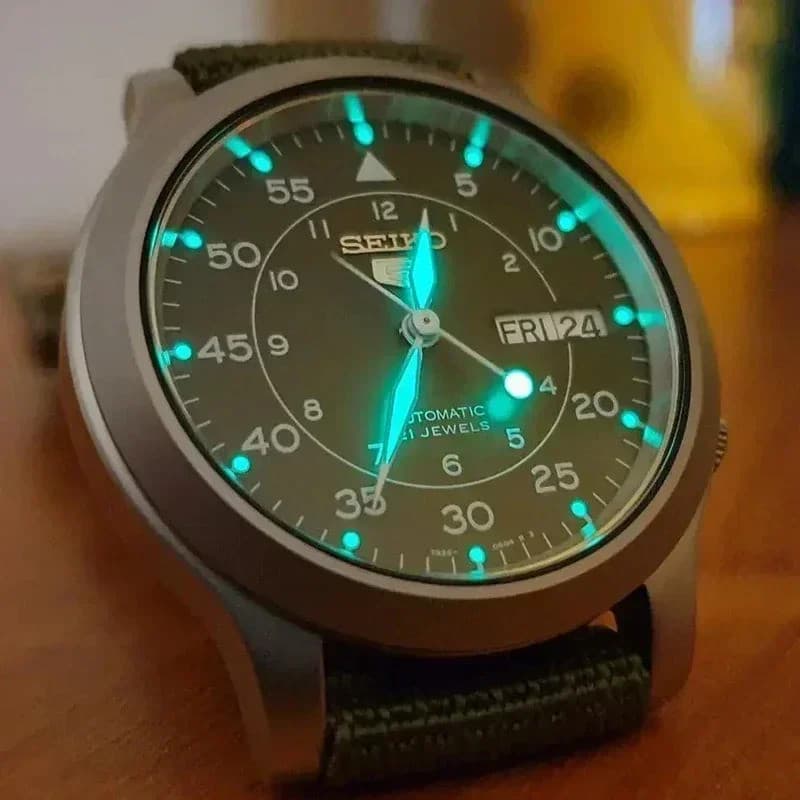 Original SEIKO SNK805 Relógio Quartzo De Aço Inoxidável Com Lona Verde De Quartzo Moda Casual 5