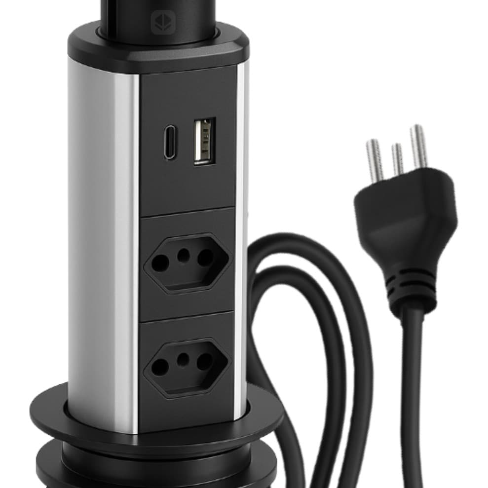 Torre Tomada Para Bancada Embutir Retrátil Com Usb E Tipo-c