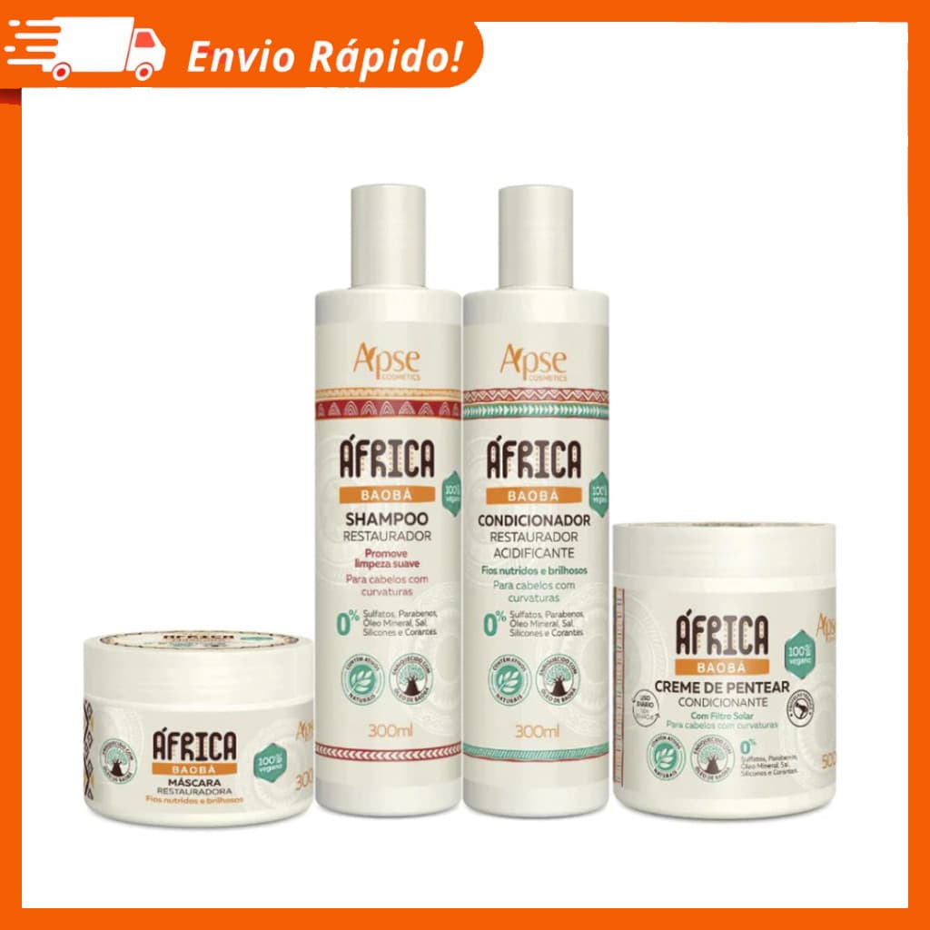 Kit África Baobá Apse - Shampoo, Condicionador, Máscara e Creme de Pentear - Apice