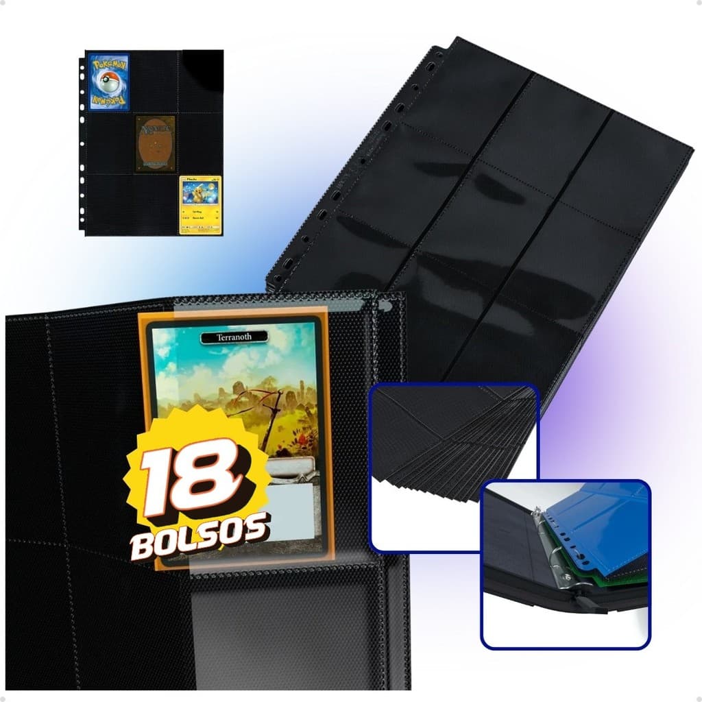 Folhas Pretas 18 Bolsos Premium Cards Cartas Pokémon Fichario Magic Yugioh TCG Photocards Binder