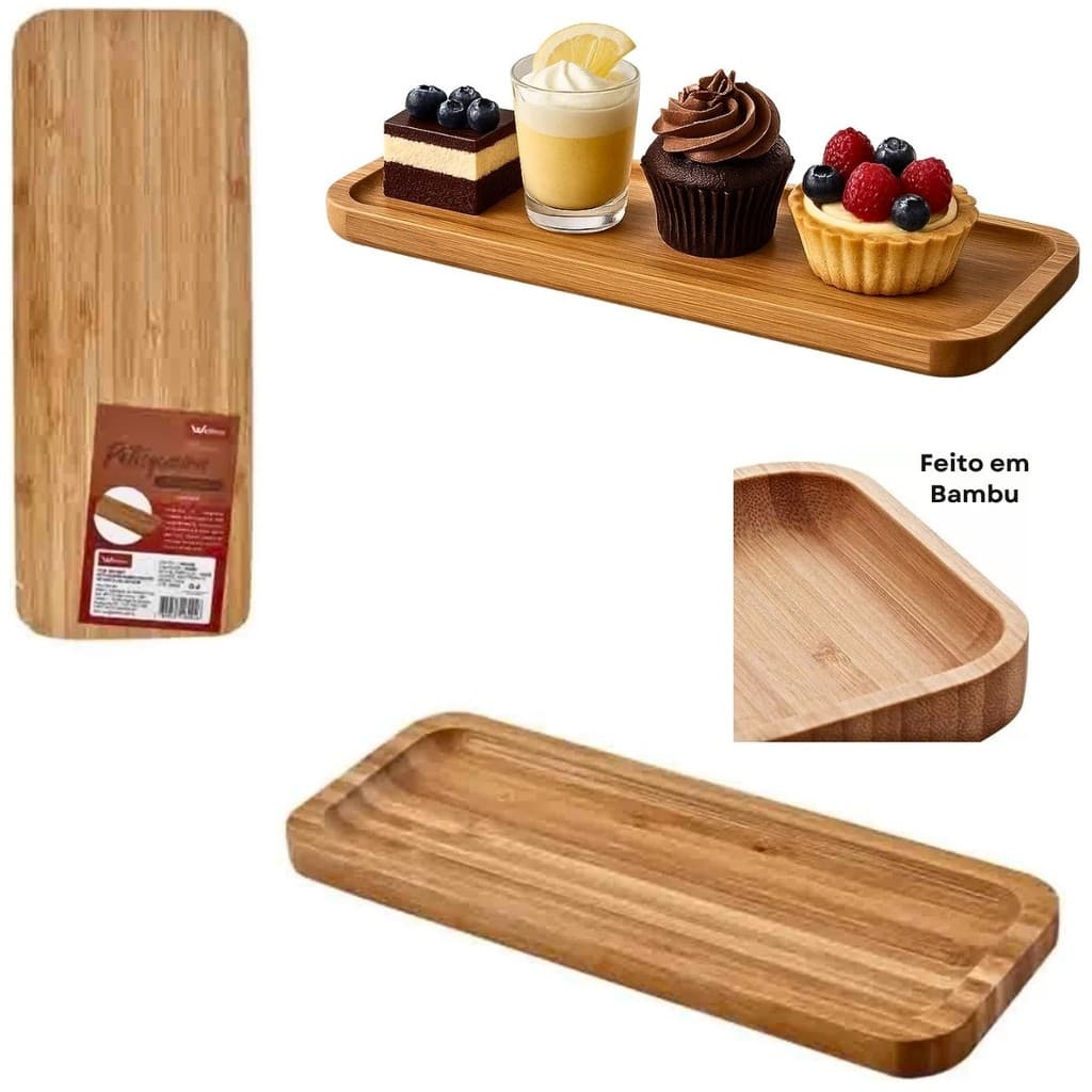 Petisqueira Bandeja Retangular 26cm Bambu Petisco Frios Queijo Eventos Decoração Banheiro Cozinha