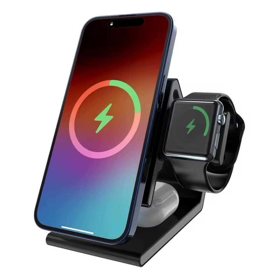 Carregador de Celular Por Indução 3 em 1 Suporte a Fone e SmartWatch 15W