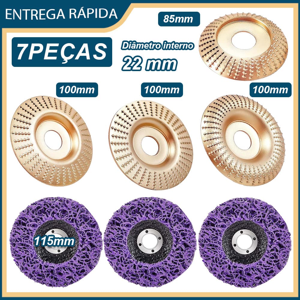 Conjunto de 7 discos de lixa para rebarbadora angular Ferramentas de limpeza de discos de lixa para madeira