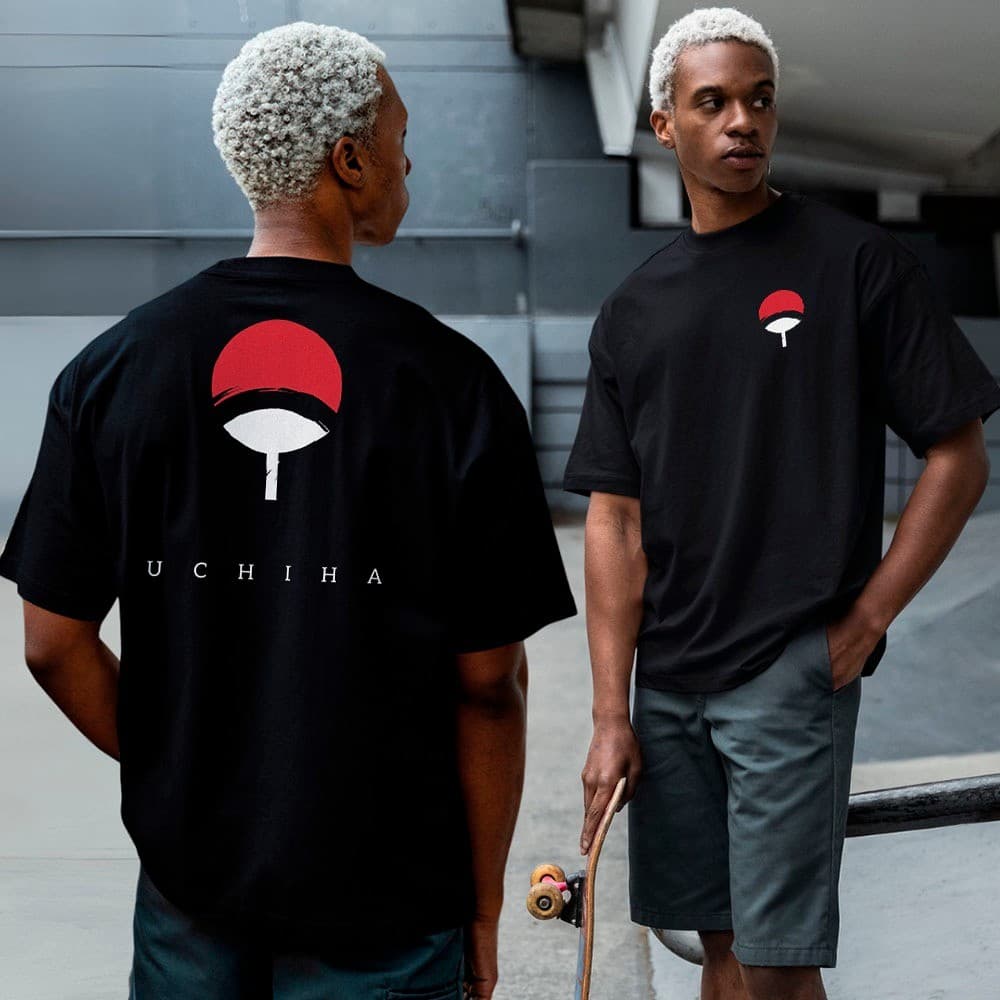 Camiseta Oversized Novo Simbolo Logo Clã Uchiha Anime Manga Unissex