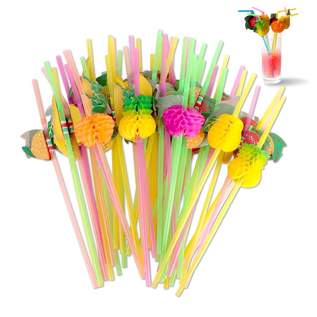 50 Pieces Colourful Drink Straws Party Flexible Fruit Umbrellas Bar Straws Waiyi Disposable Party Decorations