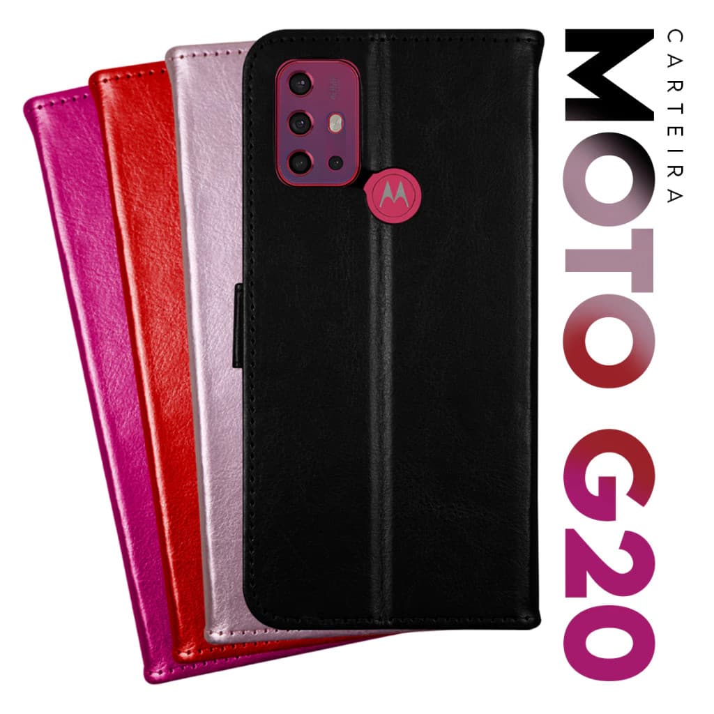 Capa Carteira Motorola Moto G20 XT2128 em Couro Fecho Magnetico e Porta Cartão Dinheiro Capinha Case