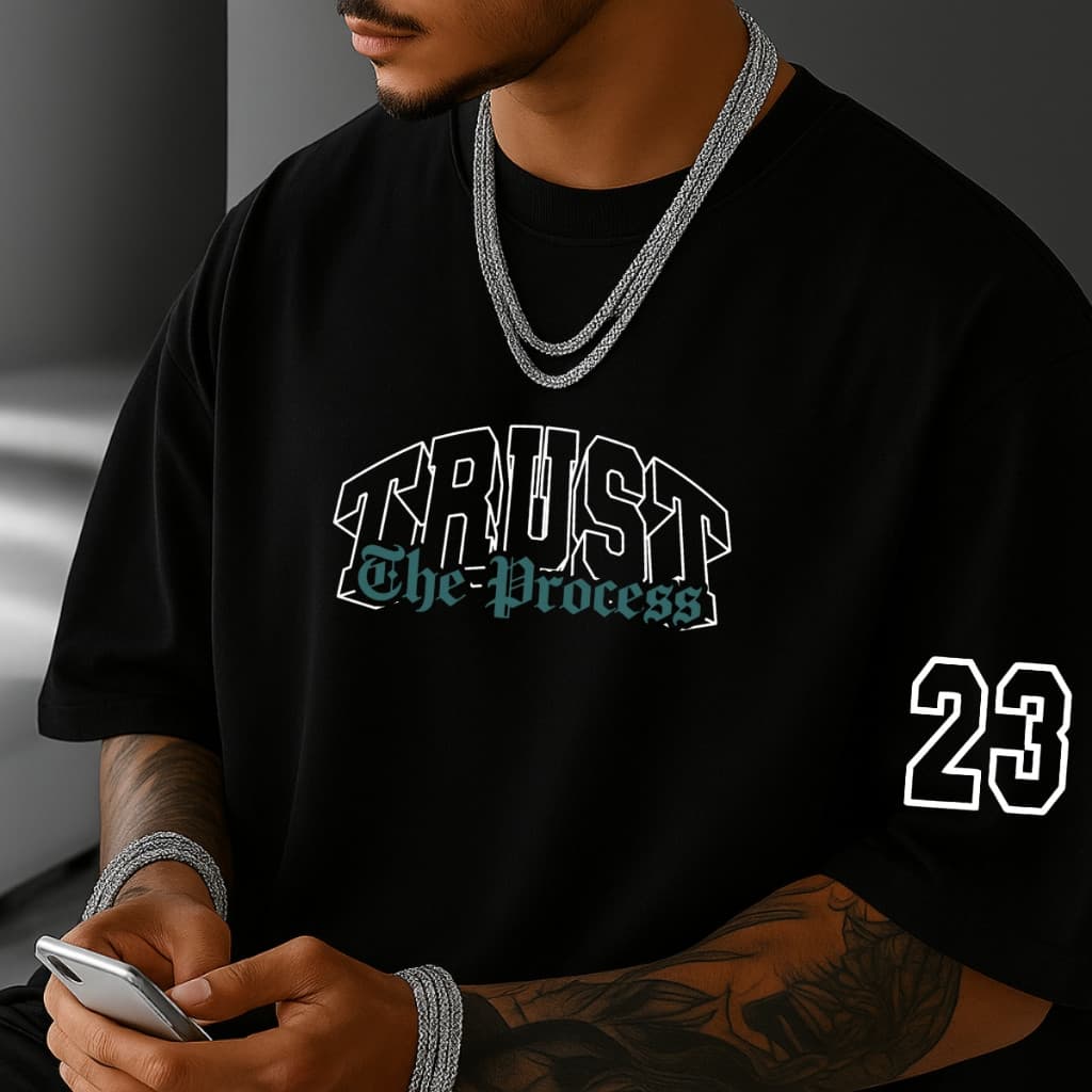 Camiseta Estampada Oversized Masculina Trust 23 Moda Urbana Despojada Manga Larga Street Casual