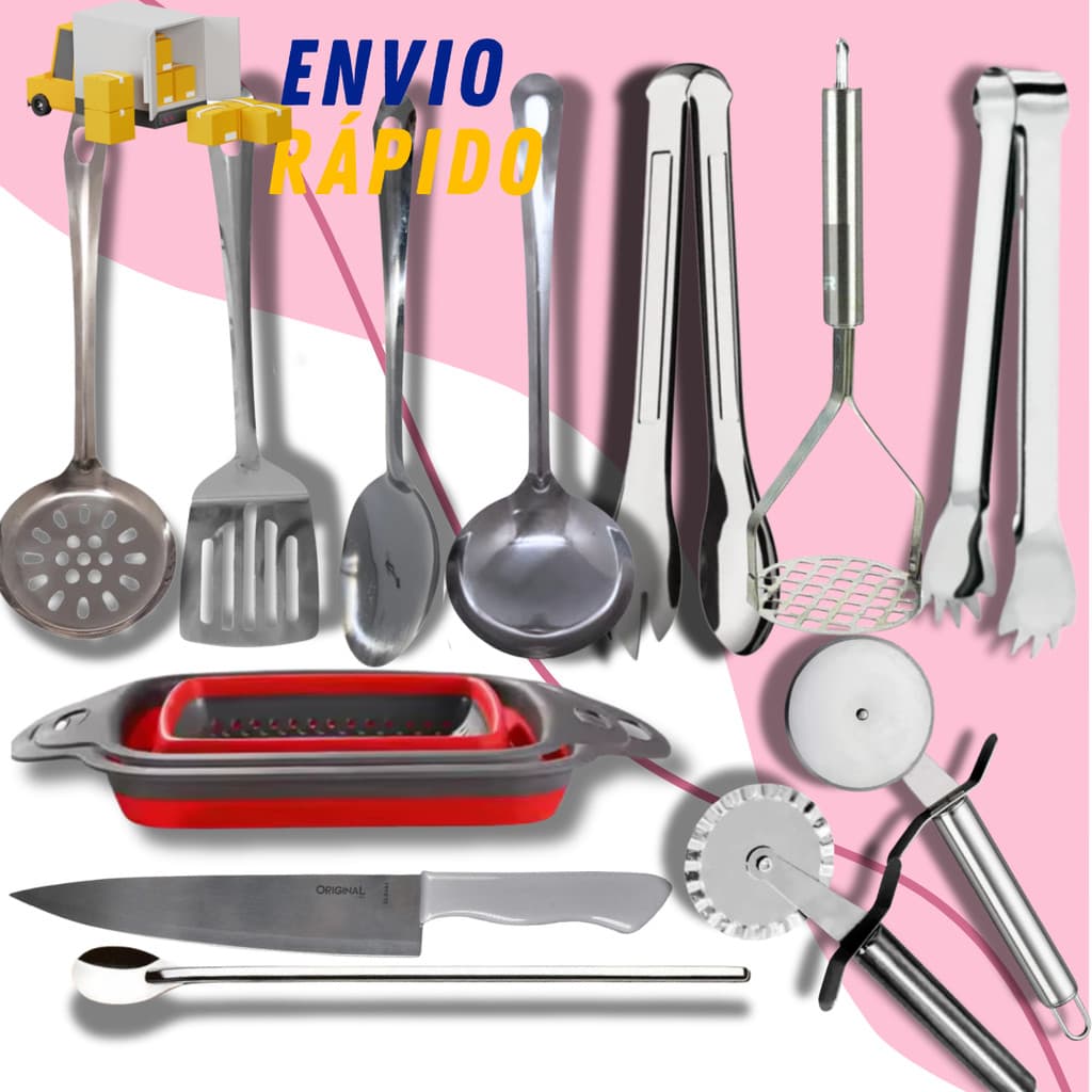 Jogo 12 Peças De Utensílios Completo Em Aço Inox Conjunto Cozinha Talheres Kit Para Almoço Jantar