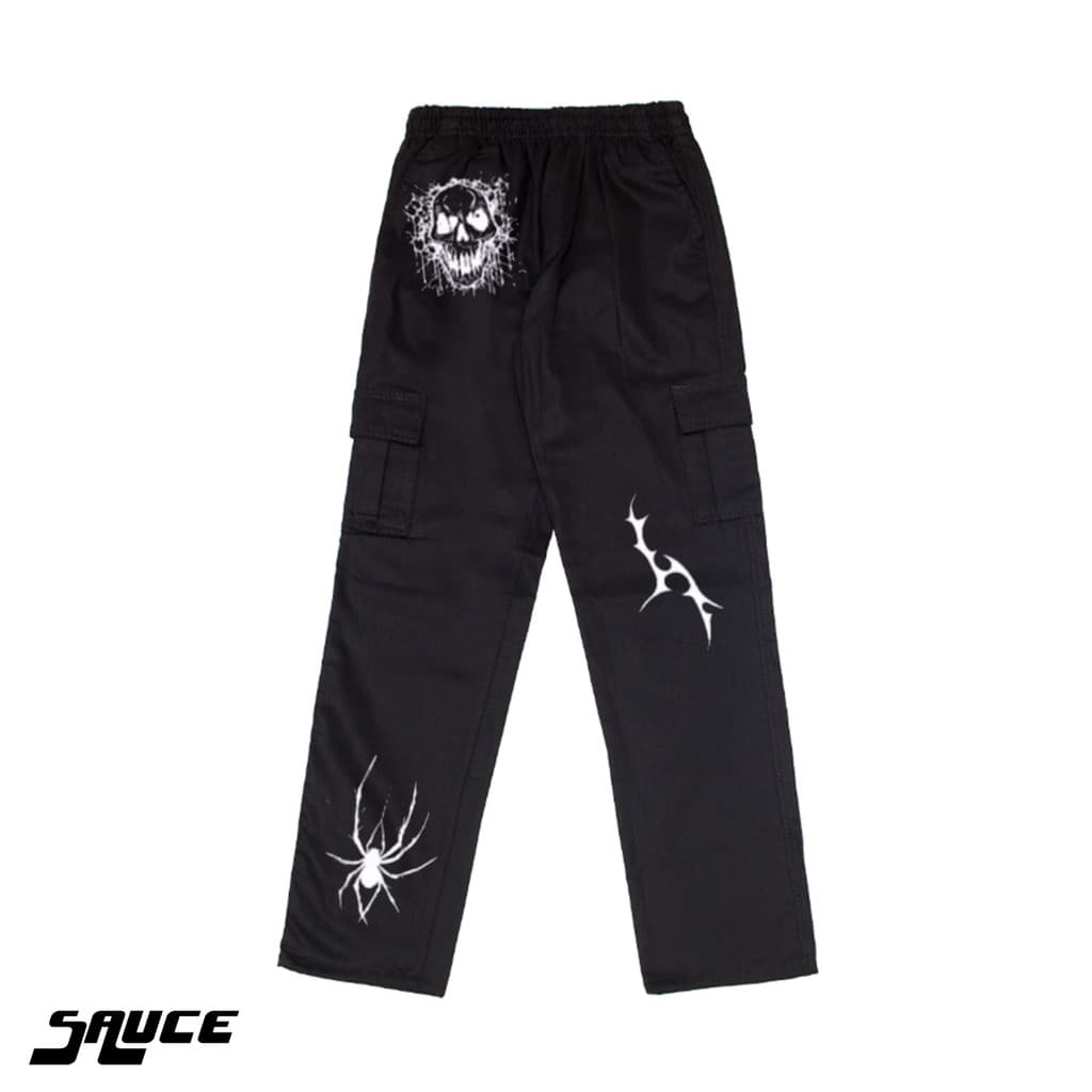Calça Cargo Crânio Aranha Tribal Estampas Diversas Sarja Streetwear Unisex