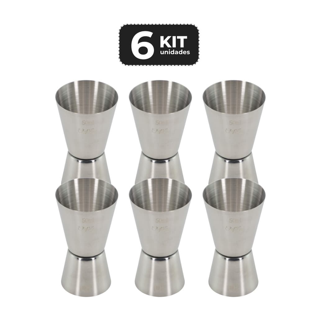 KIT 6 DOSADOR INOX DUPLO DE BEBIDAS MEDIDOR 50/25ML