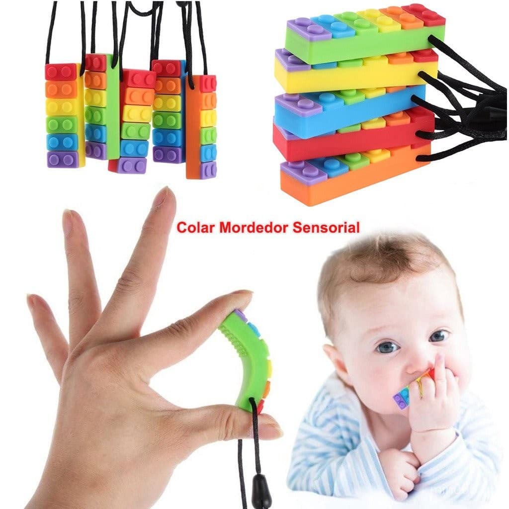 Colar Mordedor Sensorial de Silicone para Bebês/Brinquedos Educativos para Bebês/Ferramenta de Terapia de Mastigação par