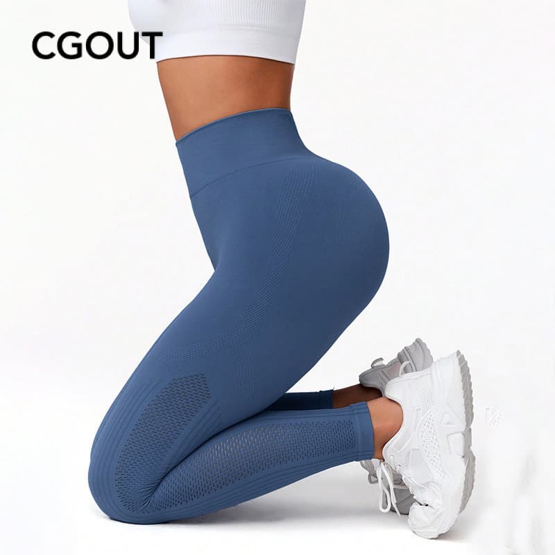 Mulheres esportes sem costura cintura alta Leggings esportivas de cor sólida