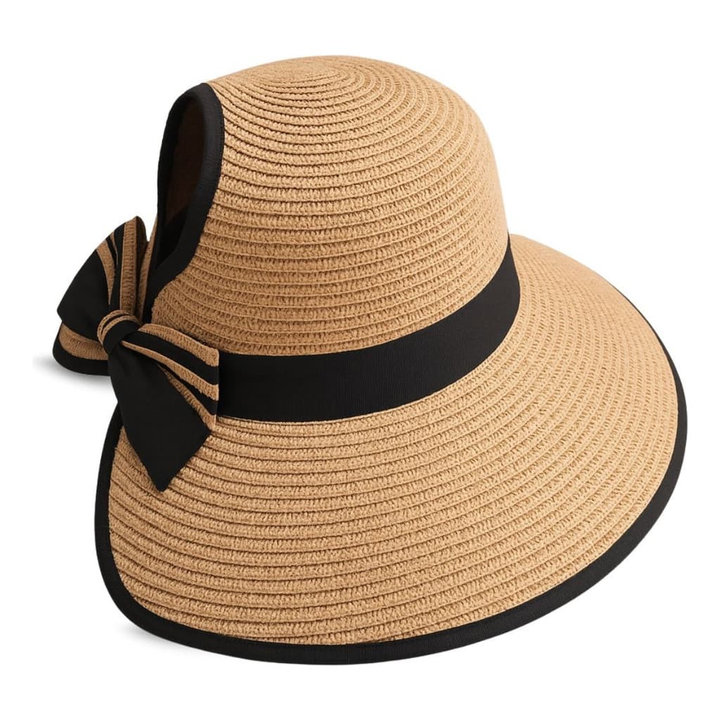 Chapéu Feminino de Laço Palha Sintética Moda Boho Chic Verão Viagem