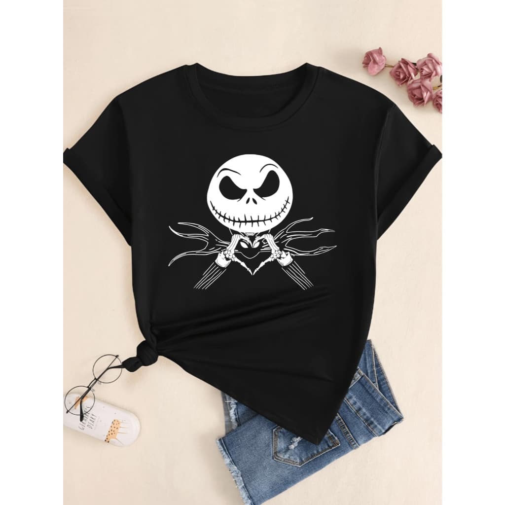 Camiseta De Algodão Caveira Halloween Filme Estampado Feminina Camisa Masculina Premium Streetwear