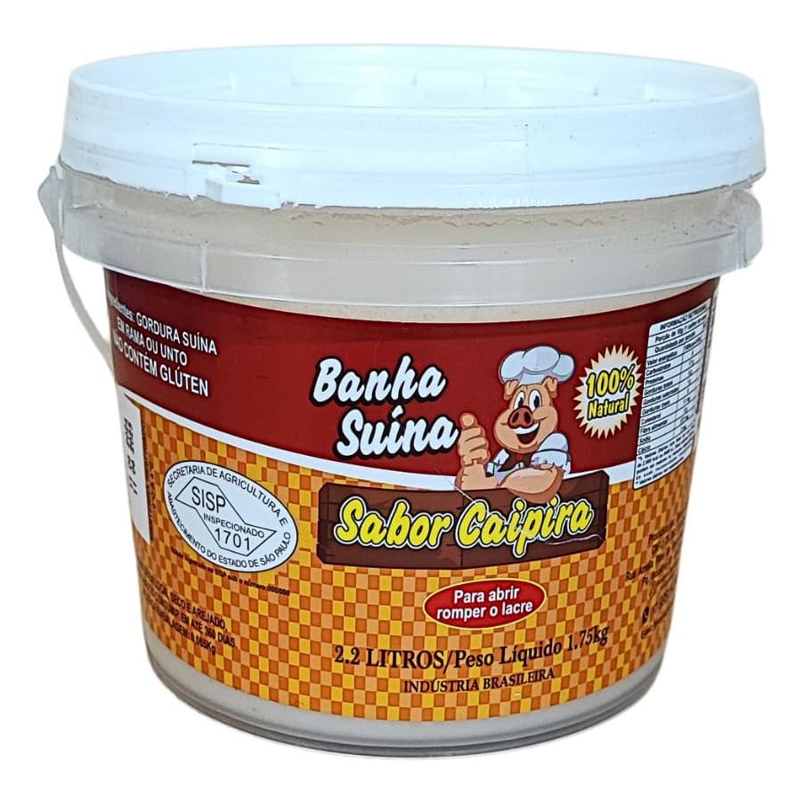 Banha balde 2,2 litros Suína 100% Natural Gordura De Porco Caipira