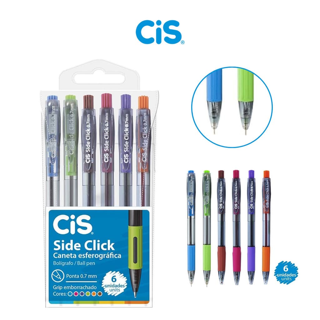 Caneta Esferográfica Cis Side Clik Estojo c/ 6 Cores