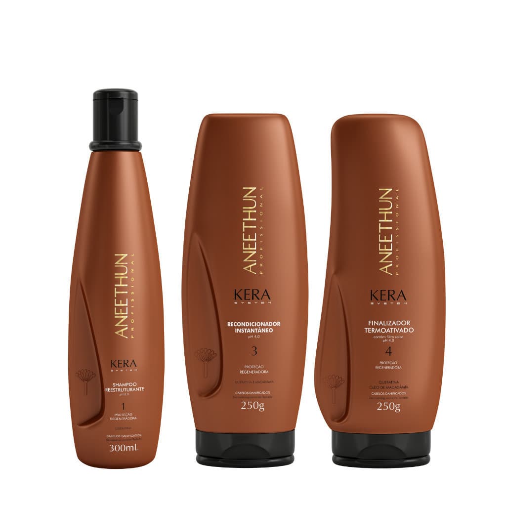 KIT KERA SYSTEM SHAMPOO MASCARA E FINALIZADOR PROFISSIONAL CABELOS DANIFICADOS PROTEÇÃO - ANEETHUN + Mimo Especial da Loja