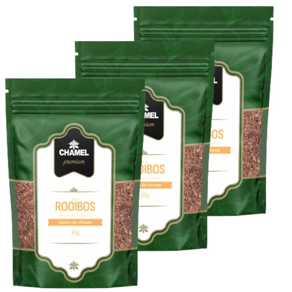 Chá de Rooibos (Aspalathus linearis) Encanto Sul-Africano Chamel Premium 3 Pacotes c/ 30g