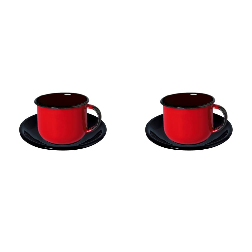 Par Xícara 120ml com Pires Esmaltados Premium Café Vermelho