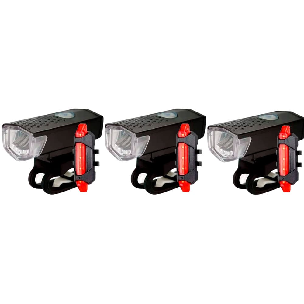 Kit 3 Lanterna Farol Recarregável Bike Ciclismo Camping
