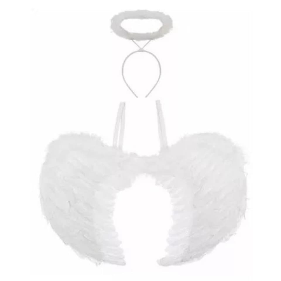 kit Fantasia de anjo Asa  e arco ( tiara )De Anjo Penas pra Carnaval Halloween e Cosplay