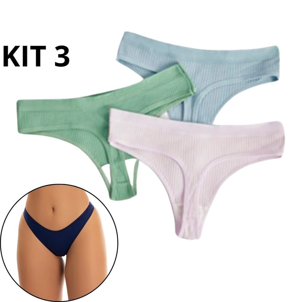 Kit 3 Calcinha Fio Canelada Feminina Conforto Calsinha Fio Dental Moda
