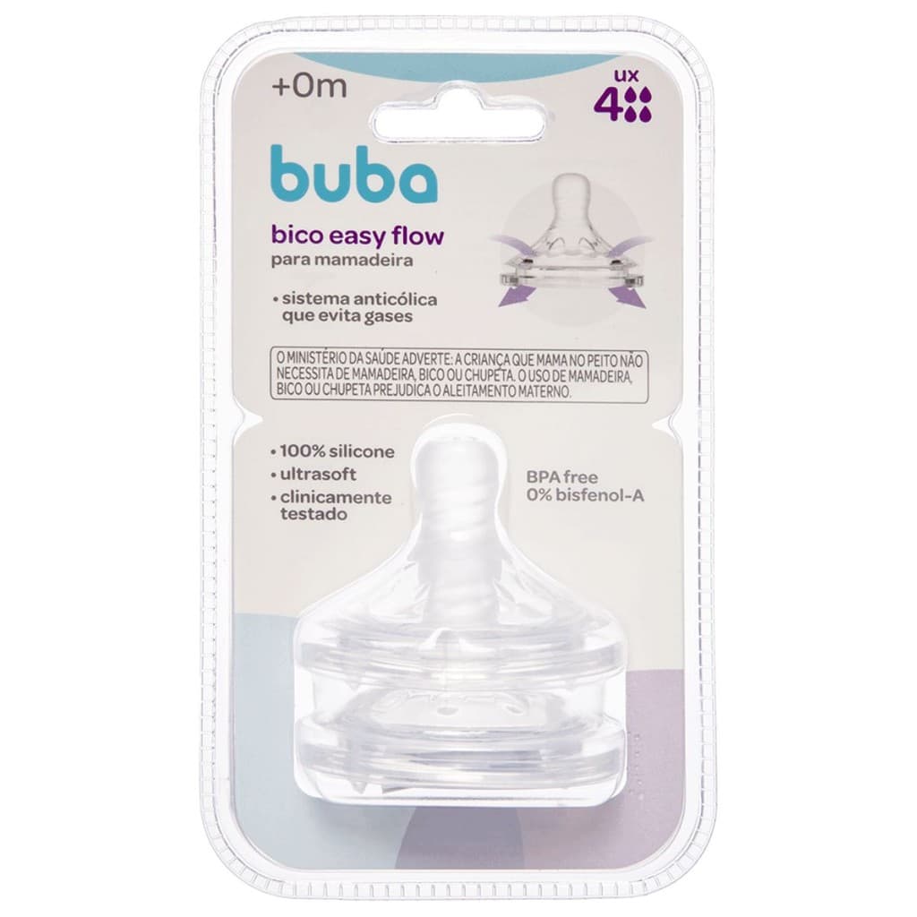 Kit 2 Bicos Mamadeira Buba Easy Flow Fluxo 4 6+ Meses