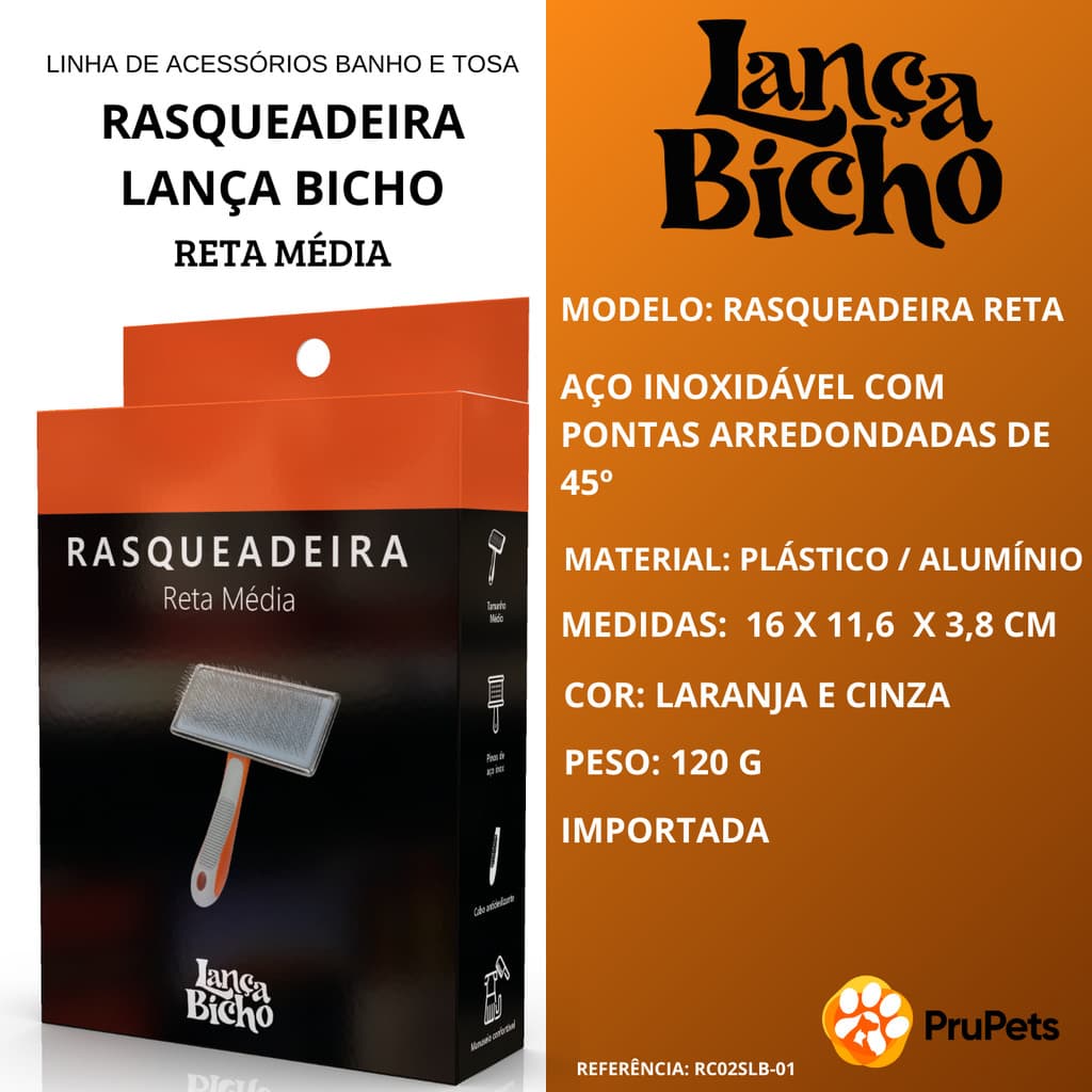 Rasqueadeira Pet Reta Média Lança Bicho
