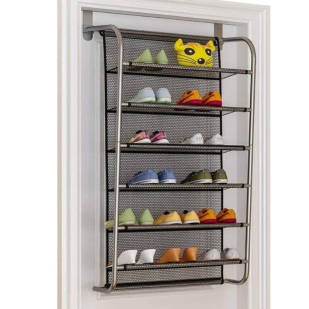 SAPATEIRA VERTICAL INOX LUXO 6 PRATELEIRAS 36 CALÇADOS PARA PORTA