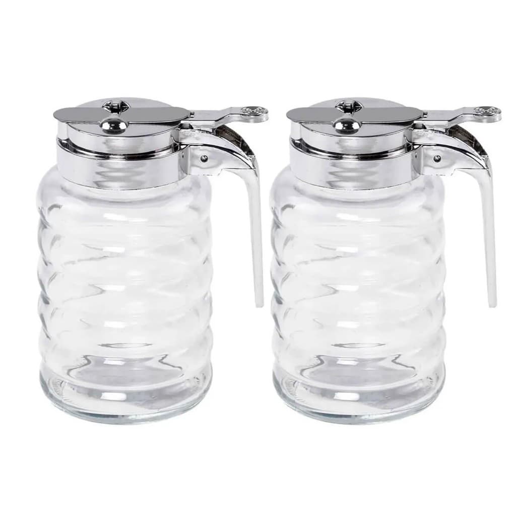Kit 2 Meleiras de Vidro 280ml com Dosador Potes para Mel Lyor Transparentes Tampa Cromada