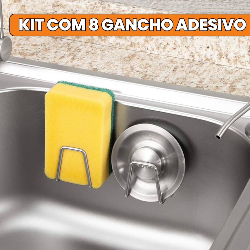 Kit 8 Gancho Para Esponja Aço Inoxidável Suporte Porta Bucha De Pia Prateleira