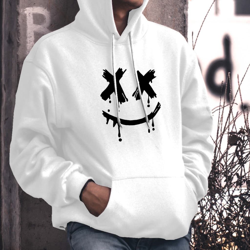 Blusa Moletom Unissex Casaco Canguru Smile Sorriso Branco e Preto Promoção